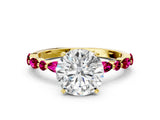 Yellow gold Round Cut Diamond Ring with Marquise and Round with Garnet side stone Side Stones and Four-Prong Setting_60