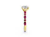 Yellow gold Round Cut Diamond Ring with Marquise and Round with Garnet side stone Side Stones and Four-Prong Setting_62