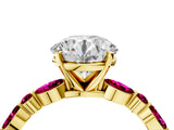 Yellow gold Round Cut Diamond Ring with Marquise and Round with Garnet side stone Side Stones and Four-Prong Setting_64