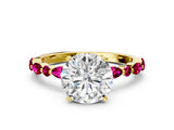 Yellow gold Round Cut Diamond Ring with Marquise and Round with Garnet side stone Side Stones and Four-Prong Setting_72