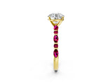 Yellow gold Round Cut Diamond Ring with Marquise and Round with Garnet side stone Side Stones and Four-Prong Setting_74