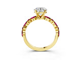 Yellow gold Round Cut Diamond Ring with Marquise and Round with Garnet side stone Side Stones and Four-Prong Setting_75