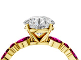 Yellow gold Round Cut Diamond Ring with Marquise and Round with Garnet side stone Side Stones and Four-Prong Setting_76