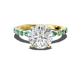 Yellow gold Round Cut Diamond Ring with Marquise and Round with Green Sapphire side stone Side Stones and Four-Prong Setting_24