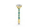Yellow gold Round Cut Diamond Ring with Marquise and Round with Green Sapphire side stone Side Stones and Four-Prong Setting_26