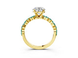 Yellow gold Round Cut Diamond Ring with Marquise and Round with Green Sapphire side stone Side Stones and Four-Prong Setting_27
