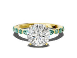 Yellow gold Round Cut Diamond Ring with Marquise and Round with Green Sapphire side stone Side Stones and Four-Prong Setting_30