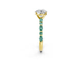 Yellow gold Round Cut Diamond Ring with Marquise and Round with Green Sapphire side stone Side Stones and Four-Prong Setting_32