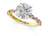 Yellow gold Round Cut Diamond Ring with Marquise and Round with Morganite side stone Side Stones and Four-Prong Setting_37