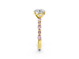 Yellow gold Round Cut Diamond Ring with Marquise and Round with Morganite side stone Side Stones and Four-Prong Setting_38