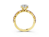 Yellow gold Round Cut Diamond Ring with Marquise and Round with Morganite side stone Side Stones and Four-Prong Setting_39