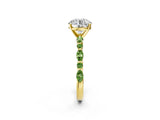 Yellow gold Round Cut Diamond Ring with Marquise and Round with Peridot side stone Side Stones and Four-Prong Setting_26