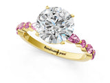 Yellow gold Round Cut Diamond Ring with Marquise and Round with Pink Sapphire side stone Side Stones and Four-Prong Setting_25