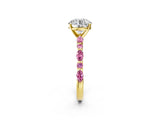 Yellow gold Round Cut Diamond Ring with Marquise and Round with Pink Sapphire side stone Side Stones and Four-Prong Setting_26