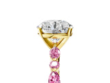 Yellow gold Round Cut Diamond Ring with Marquise and Round with Pink Sapphire side stone Side Stones and Four-Prong Setting_29