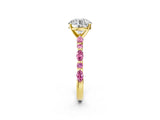 Yellow gold Round Cut Diamond Ring with Marquise and Round with Pink Sapphire side stone Side Stones and Four-Prong Setting_34