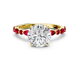 Yellow gold Round Cut Diamond Ring with Marquise and Round with Ruby side stone Side Stones and Four-Prong Setting_60