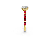 Yellow gold Round Cut Diamond Ring with Marquise and Round with Ruby side stone Side Stones and Four-Prong Setting_62