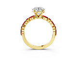 Yellow gold Round Cut Diamond Ring with Marquise and Round with Ruby side stone Side Stones and Four-Prong Setting_63