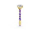 Yellow gold Round Cut Diamond Ring with Marquise and Round with Tanzanite side stone Side Stones and Four-Prong Setting_14