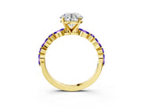 Yellow gold Round Cut Diamond Ring with Marquise and Round with Tanzanite side stone Side Stones and Four-Prong Setting_15