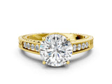 Yellow gold Round Cut Diamond Ring with Milgrain Pavé Band and Four-Prong Setting_24
