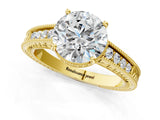 Yellow gold Round Cut Diamond Ring with Milgrain Pavé Band and Four-Prong Setting_25