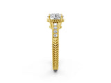 Yellow gold Round Cut Diamond Ring with Milgrain Pavé Band and Four-Prong Setting_26