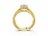 Yellow gold Round Cut Diamond Ring with Milgrain Pavé Band and Four-Prong Setting_27