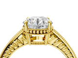 Yellow gold Round Cut Diamond Ring with Milgrain Pavé Band and Four-Prong Setting_28