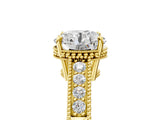Yellow gold Round Cut Diamond Ring with Milgrain Pavé Band and Four-Prong Setting_29