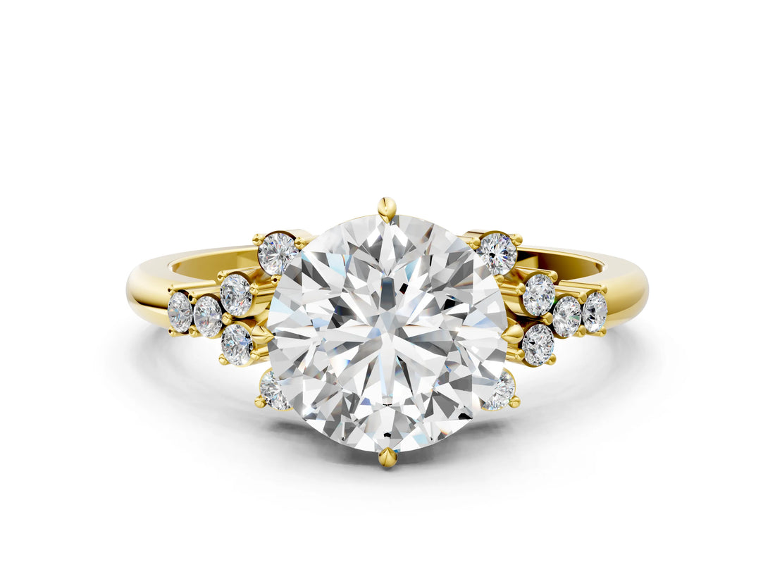 Yellow gold Round Cut Diamond Ring with Side Stones and Four-Prong Setting_104