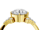 Yellow gold Round Cut Diamond Ring with Side Stones and Four-Prong Setting_108