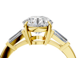 Yellow gold Round Cut Diamond Ring with Tapered Baguette Side Stones in Four-Prong Setting_19