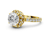 Yellow gold Round Cut Diamond Scalloped Halo Engagement Ring with Round Shared Prong Band_12