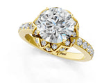 Yellow gold Round Cut Diamond Scalloped Halo Engagement Ring with Round Shared Prong Band_13