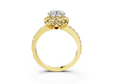 Yellow gold Round Cut Diamond Scalloped Halo Engagement Ring with Round Shared Prong Band_15