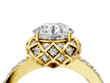 Yellow gold Round Cut Diamond Scalloped Halo Engagement Ring with Round Shared Prong Band_16