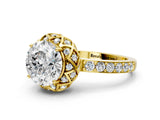 Yellow gold Round Cut Diamond Scalloped Halo Engagement Ring with Round Shared Prong Band_24