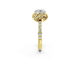 Yellow gold Round Cut Diamond Scalloped Halo Engagement Ring with Round Shared Prong Band_26