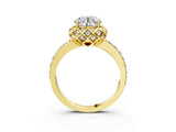 Yellow gold Round Cut Diamond Scalloped Halo Engagement Ring with Round Shared Prong Band_27