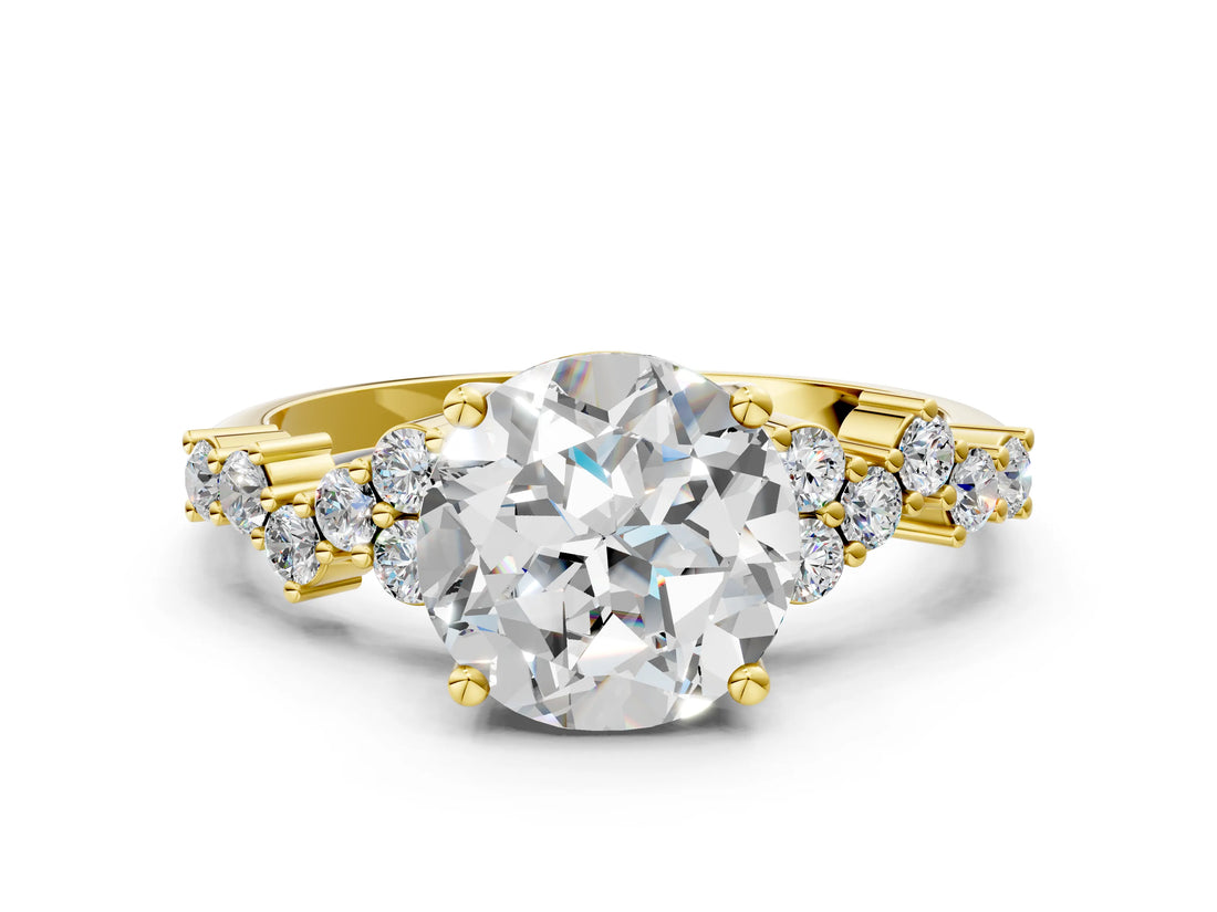 Yellow gold Round Cut Diamond Scattered Round Accent Ring with Prong Setting_12