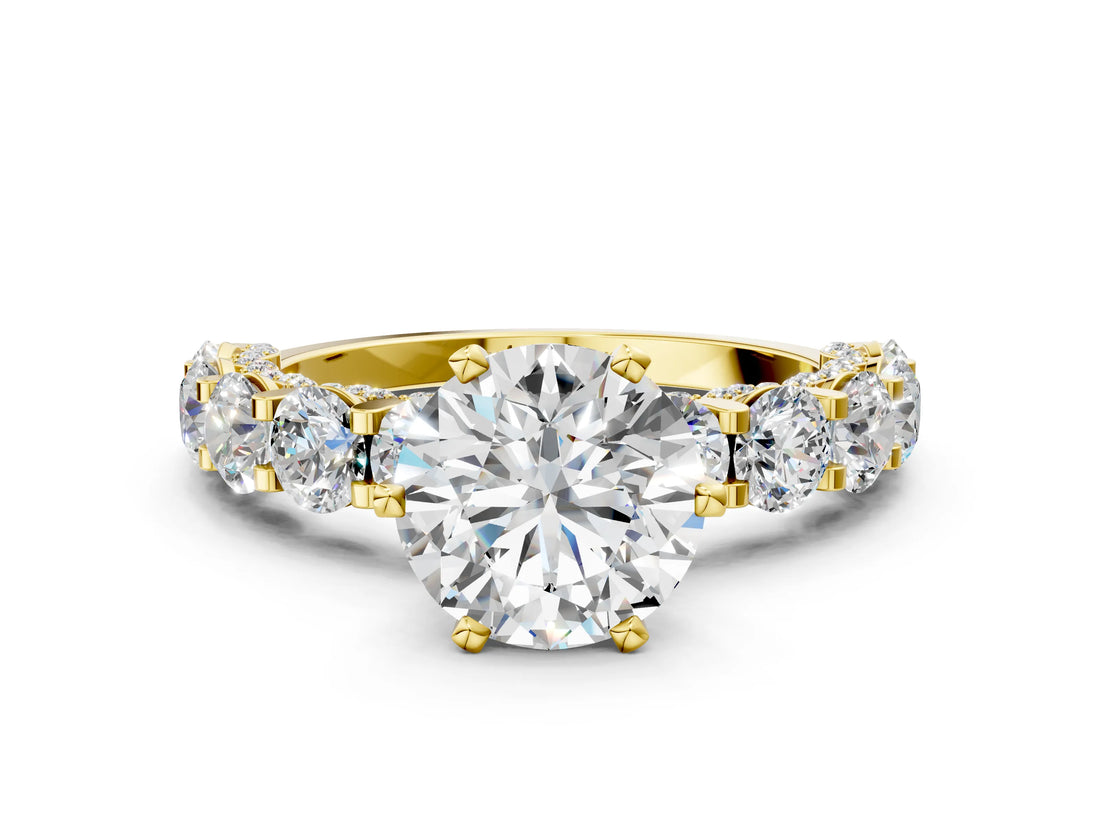 Yellow gold Round Cut Diamond Side Stone Engagement Ring with Four-Prong Setting_36