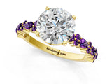 Yellow gold Round Cut Diamond Side Stone Solitaire Ring with Round with Amethyst side stone and Four-Prong Setting_1