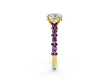 Yellow gold Round Cut Diamond Side Stone Solitaire Ring with Round with Amethyst side stone and Four-Prong Setting_2