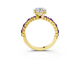 Yellow gold Round Cut Diamond Side Stone Solitaire Ring with Round with Amethyst side stone and Four-Prong Setting_3