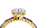 Yellow gold Round Cut Diamond Side Stone Solitaire Ring with Round with Amethyst side stone and Four-Prong Setting_4