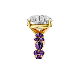 Yellow gold Round Cut Diamond Side Stone Solitaire Ring with Round with Amethyst side stone and Four-Prong Setting_5