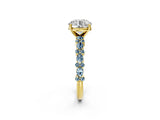 Yellow gold Round Cut Diamond Side Stone Solitaire Ring with Round with Aquamarine side stone and Four-Prong Setting_2