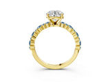 Yellow gold Round Cut Diamond Side Stone Solitaire Ring with Round with Aquamarine side stone and Four-Prong Setting_3